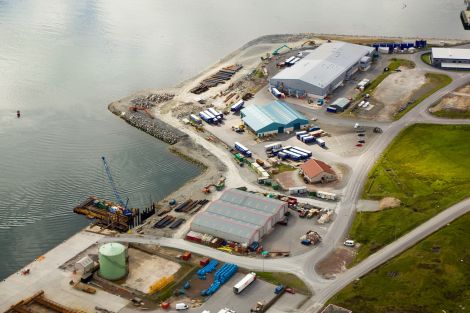 Aerial view of work an new deepwater berth at Greenhead Base, Lerwick.