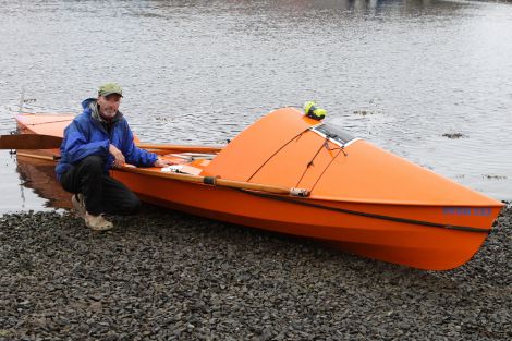 Adventurer Chris Duff with his ocean going rowing boat in Lerwick - Photos: Gary Sandison