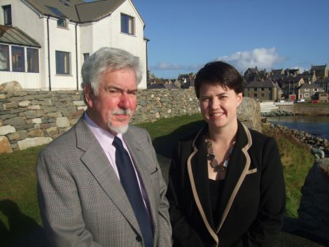 Tory leadership candidate Ruth Davidson in Lerwick with local party chairman Maurice Mullay. Pic. James Stewart