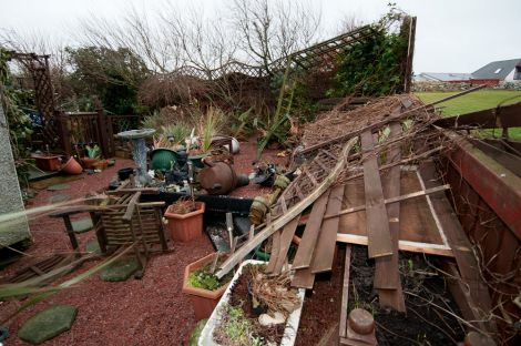 Storm damage to a garden in Lerwick - Photo: Austin Taylor