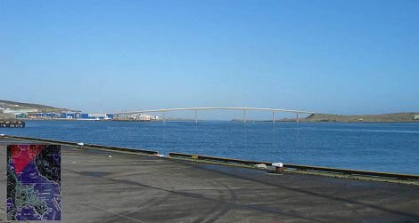 Spanning the north mooth of Lerwick Harbour - An image of the Bressay Brig taken from a council study.