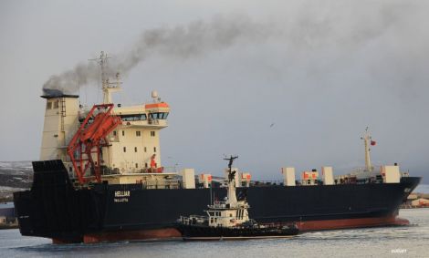 The cargo vessel Helliar arriving at Lerwick harbour - Photo: Valian
