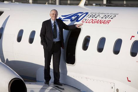 Loganair chairman Scott Grier celebrating the airline's 50th birthday on Wednesday - Photo: Loganair
