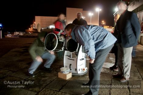Dr Ken Rice looks at Jupiter through the Shetland Astronomical Association telescope after his talk - Photo: Austin Taylor