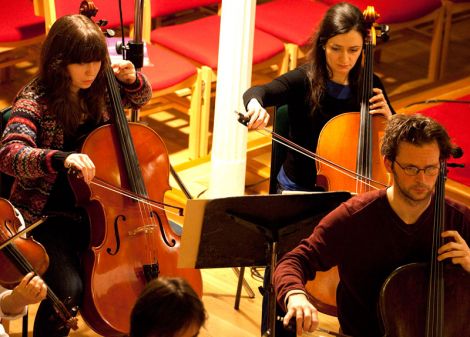 The RSNO's cello players Sarah Digger and Kennedy Leitch supported by local musician Martha Morton.