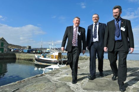 Islands united. Council leaders Angus Campbell, Gary Robinson and Steven Heddle are in step with each other when it comes to post referendum Scotland. Photo: Malcolm Younger/Millgaet Media