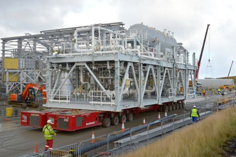 A huge gas module built in the Middle East being delivered to the gas plant this week - Photo Malcolm Younger/Millgaet Media