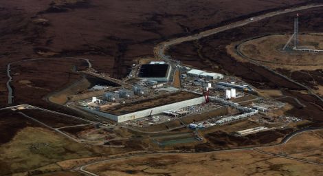 An aerial view of the Shetland gas plant under construction.