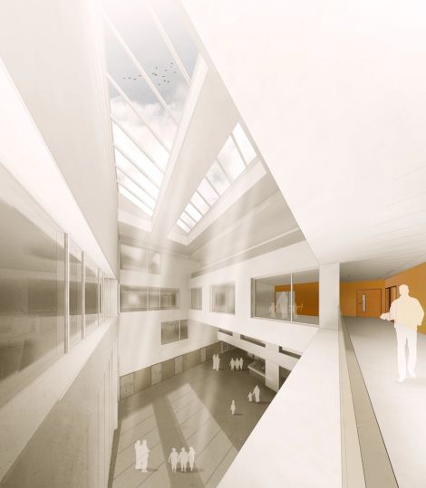 A computer generated image of the main entrance atrium of the new Anderson High School - Image: SIC