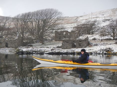 Rachel Shucksmith enjoying the tranquil water in Weisdale Voe on Saturday. Photo: Angus Nicol