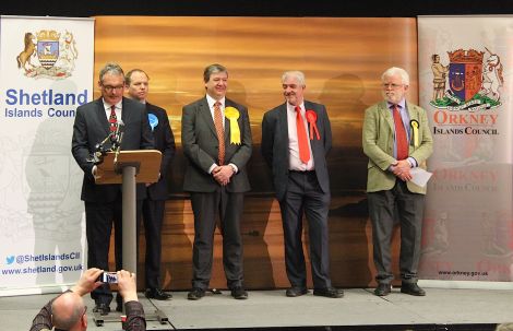 Alistair Carmichael beats SNP candidate Danus Skene (right) by 817 votes, a margin of three per cent compared to 51.3 per cent in 2010. Photo Shetnews