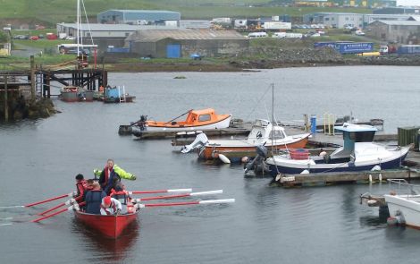 The rowing team arriving at the Lerwick marina on Friday - Photo: Disability Shetland