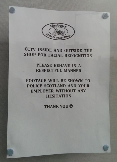 The replacement sign alerting customers to the presence of CCTV cameras.