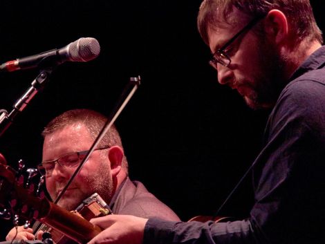 Salt on their brows, Saltfishforty's Douglas Montgomery and Brian Cromarty sounded like a sextet as they worked up a fiddle frenzy at Mareel on Thursday. Photo Chris Brown