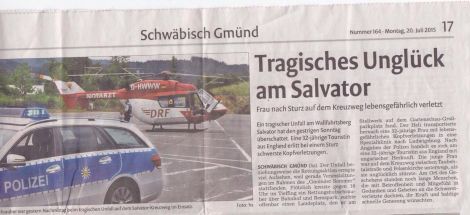 The accident was reported in the local newspaper in Schwäbisch Gmünd.