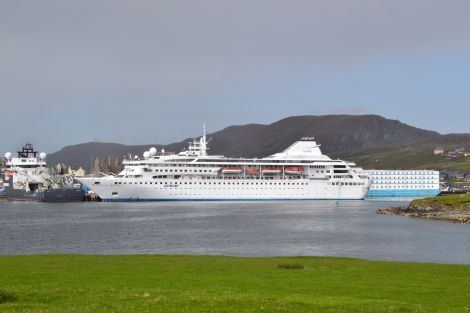 The cruise ship was chartered by Petrofac last year and has been berthed in Scalloway since October 2014. Photo: Shetnews/Neil Riddell