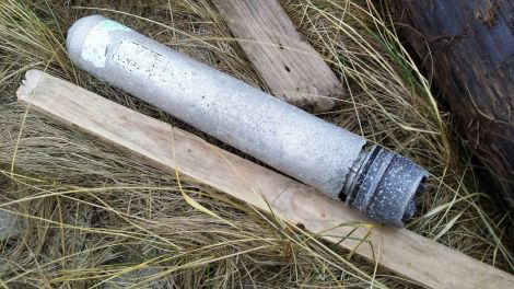The badly-corroded MK25 phosphorous military marker at Meal Beach - Photo: Karl Moar/ShetNews
