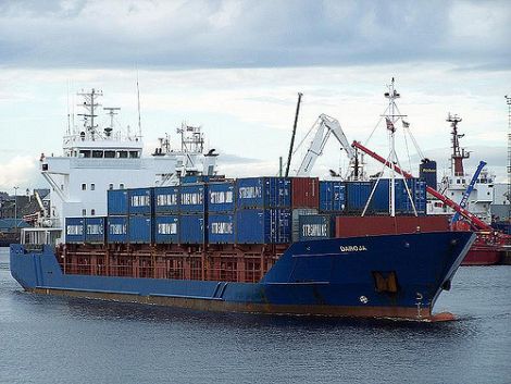 Streamline's LoLo freight vessel Daroja that carries one third of Lerwick's sea-borne freight. Photo Robert Orr