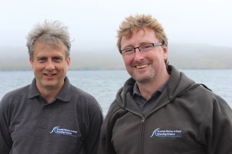 Nick Davison (left) and Andrew Brownlow of the Scottish Marine Strandings Scheme during their two day visit to Shetland this week.
