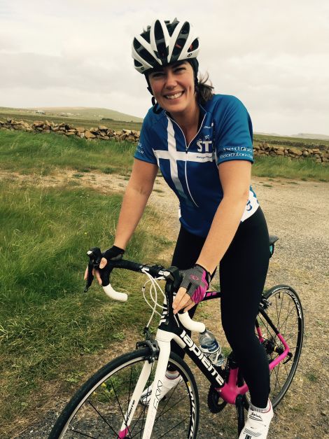 Linda Mills on a trip back to Unst with her bike back in June.