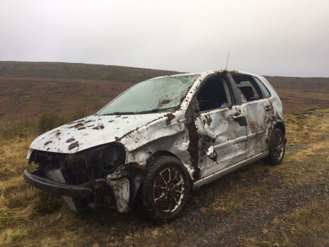The car was a write-off after leaving the road on Sunday.