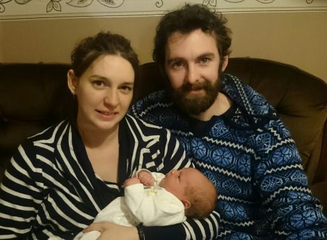 Proud parents Debbie and Alistair Morgan with their one day old baby boy Ryley.