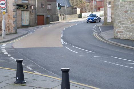 Traffic calming measures at Lerwick's town will commence at the Church Road crossing on Wednesday - Photo: SIC