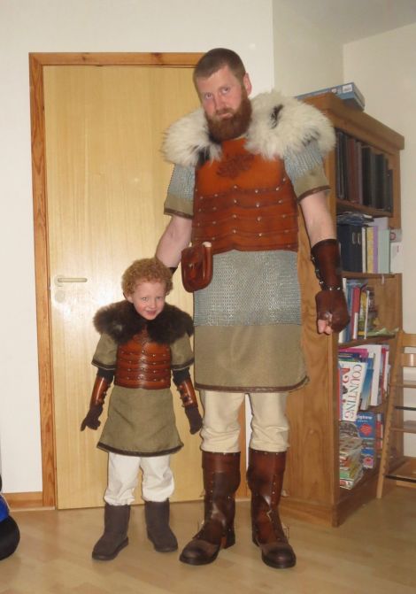 Sonny, pictured with his dad Kenny, in Viking regalia for this year's Lerwick Up Helly Aa.