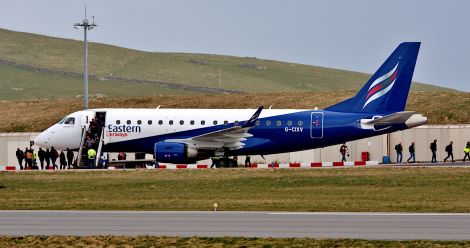 Eastern Airways carrying oil workers to Sumburgh by an Embraer 170 jet rather than the usual propeller plane, earlier this week - Photo: Ronnie Robertson
