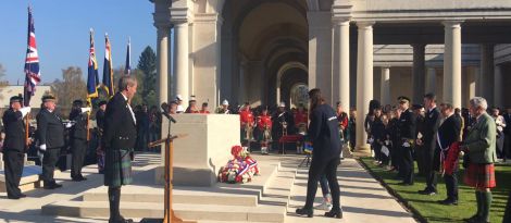Carys Nield laying a wreath during the morning ceremony at Faubourg-d Amiens Cemetery on Sunday 9 April - the 100th anniversary of the Battle of Arras.