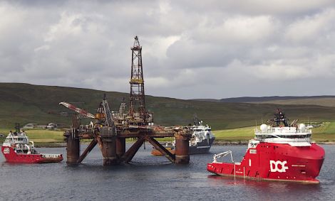 The Buchan Alpha oil installation was towed into Dales Voe on Saturday as owners Repsol Sinopec handed over the 12,000 tonne vessel to Veolia for decommissioning. It could take up to three weeks before the Buchan Alpha is being moved alongside the new quay. Photo: Hans J Marter/Shetland News