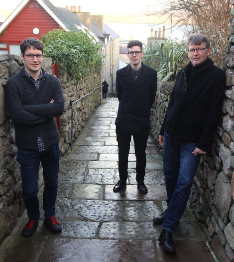 The Shetland News team (left to right); Neil Riddell, Chris Cope and Hans J Marter. Thanks to Jane Moncrieff of BBC Radio Shetland for taking the photo.