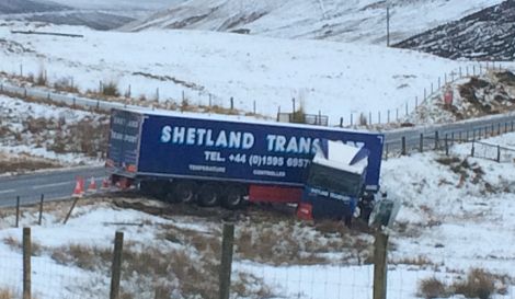 The Shetland Transport articulated lorry and the van came off the road at Dale Lees on the A968 on Wednesday morning.