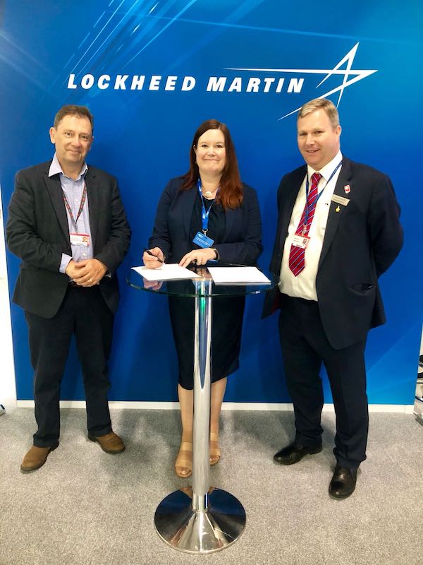 Signing the memorandum of Understanding are (left to right): Scott Hammond, Shetland Space Centre; Maggie Sandison, Shetland Islands Council and Patrick Wood, Lockheed Martin.