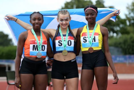 Katie Dinwoodie winning gold over there 100m distance, with Leak Okorhi (left) coming second and Nayanna Dubarry-Gay third. Photo: Loughborough University