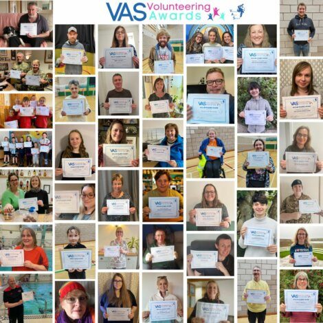 A collage of people holding certificates that say vas.