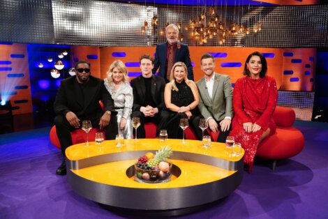 A group of people sitting on a couch on the graham norton show.